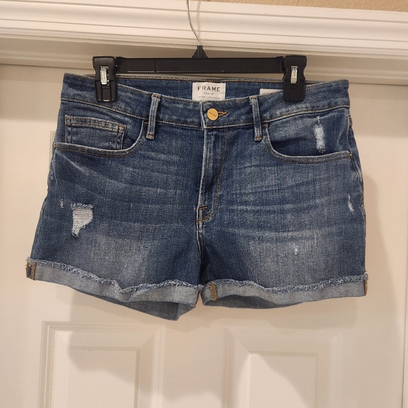 Frame Denim Pants - Frame High Rise Cuffed Denim Le Grand Garcon Shorts Size 27
